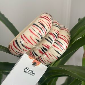 Anika Collection Resin Bangles With Red & Black Stripes set of 3 New